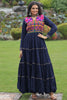Attractive Navy Blue Gamthi Work Rayon Navratri Special Gown