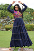 Attractive Navy Blue Gamthi Work Rayon Navratri Special Gown