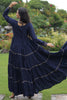 Attractive Navy Blue Gamthi Work Rayon Navratri Special Gown