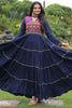 Attractive Navy Blue Gamthi Work Rayon Navratri Special Gown