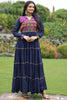 Attractive Navy Blue Gamthi Work Rayon Navratri Special Gown