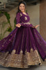 Adorable Wine Sequins Georgette Engagement Wear Gown With Dupatta