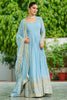 Dazzling Sky Blue Embroidered Engagement Wear Gown With Dupatta