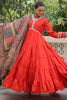 Good-looking Orange Rayon Festival Wear Gown With Printed Dupatta
