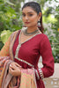 Appealing Maroon Lace Work Rayon Traditional Gown With Dupatta