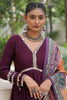 Awesome Wine Rayon Traditional Gown With Digital Printed Dupatta
