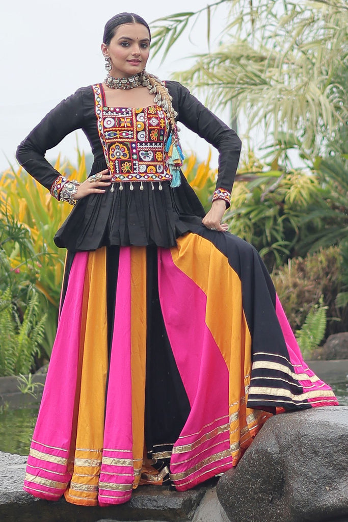 Stunning Multi-Color Gamthi Work Rayon Lehenga With Peplum Top
