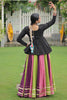 Cute Pink Gamthi Work Rayon Navratri Wear Lehenga With Peplum Top