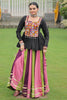 Cute Pink Gamthi Work Rayon Navratri Wear Lehenga With Peplum Top