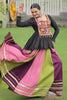 Cute Pink Gamthi Work Rayon Navratri Wear Lehenga With Peplum Top