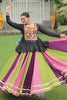 Cute Pink Gamthi Work Rayon Navratri Wear Lehenga With Peplum Top