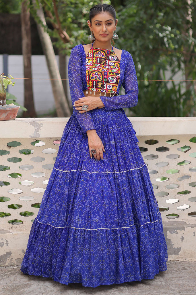 Adorable Blue Badhani Printed Georgette Festival Wear Lehenga Choli