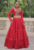 Beautiful Red Badhani Printed Georgette Traditional Lehenga Choli