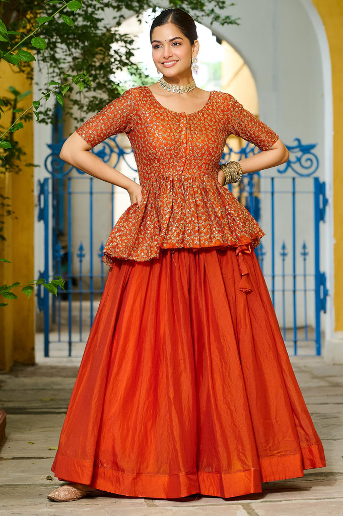 Outstanding Orange Silk Festival Wear Lehenga With Peplum Top