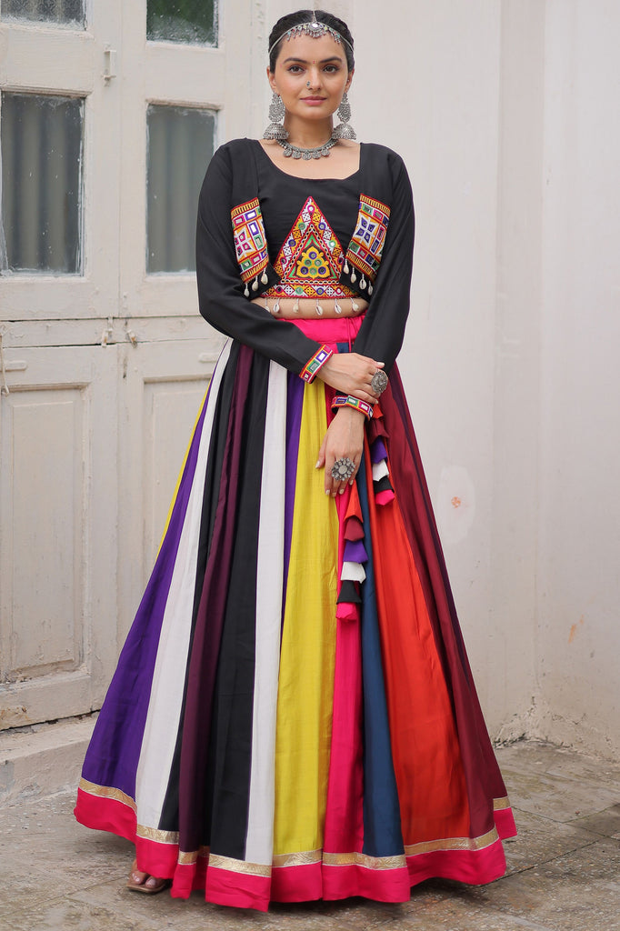 Spectacular Multi-Color Silk Navratri Special Lehenga Choli With Koti