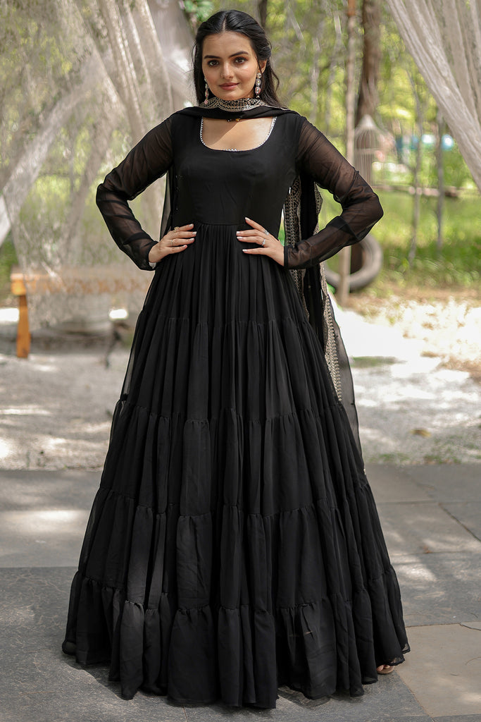 Enchanting Black Georgette Event Wear Gown With Dupatta