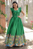 Beautiful Green Digital Printed Dola Silk Event Wear Gown