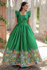 Beautiful Green Digital Printed Dola Silk Event Wear Gown