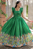 Beautiful Green Digital Printed Dola Silk Event Wear Gown