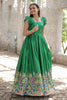 Beautiful Green Digital Printed Dola Silk Event Wear Gown