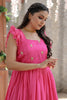 Captivating Pink Digital Printed Dola Silk Festival Wear Gown