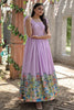 Attractive Lavender Digital Printed Dola Silk Traditional Gown