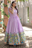 Attractive Lavender Digital Printed Dola Silk Traditional Gown