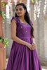 Stunning Purple Digital Printed Dola Silk Event Wear Gown