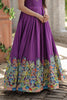 Stunning Purple Digital Printed Dola Silk Event Wear Gown