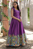 Stunning Purple Digital Printed Dola Silk Event Wear Gown