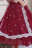 Alluring Maroon Embroidered Jacquard Wedding Gown With Dupatta