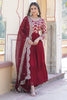 Alluring Maroon Embroidered Jacquard Wedding Gown With Dupatta