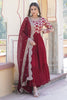 Alluring Maroon Embroidered Jacquard Wedding Gown With Dupatta