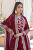 Alluring Maroon Embroidered Jacquard Wedding Gown With Dupatta