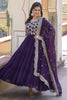 Charming Purple Embroidered Jacquard Festival Wear Gown With Dupatta