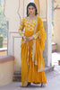 Bewitching Yellow Embroidered Jacquard Haldi Wear Gown With Dupatta 