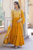 Bewitching Yellow Embroidered Jacquard Haldi Wear Gown With Dupatta 