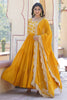 Bewitching Yellow Embroidered Jacquard Haldi Wear Gown With Dupatta 