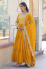 Bewitching Yellow Embroidered Jacquard Haldi Wear Gown With Dupatta 