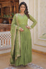 Stunning Light Green Embroidered Georgette Gown With Dupatta