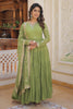 Stunning Light Green Embroidered Georgette Gown With Dupatta