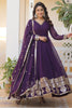 Fabulous Purple Sequins Georgette Wedding Wear Gown With Dupatta