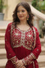 Alluring Red Zari Embroidered Georgette Anarkali Gown With Dupatta