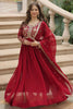 Alluring Red Zari Embroidered Georgette Anarkali Gown With Dupatta