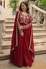 Alluring Red Zari Embroidered Georgette Anarkali Gown With Dupatta