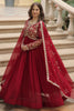 Alluring Red Zari Embroidered Georgette Anarkali Gown With Dupatta