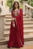 Alluring Red Zari Embroidered Georgette Anarkali Gown With Dupatta