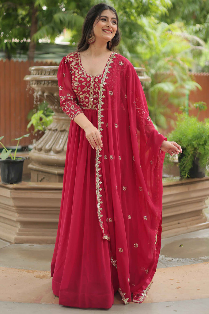 Beautiful Pink Sequins Faux Blooming Event Wear Gown With Dupatta