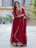 Glamorous Maroon Embroidered Georgette Festival Wear Gown