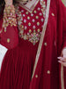 Glamorous Maroon Embroidered Georgette Festival Wear Gown